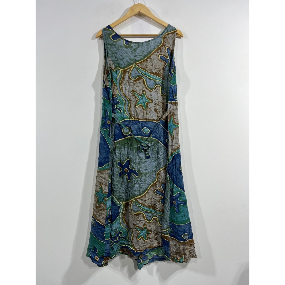 Magic 90s Vintage Resort Boho Abstract Batik Button Front Maxi Dress Women Large - Picture 3 of 8